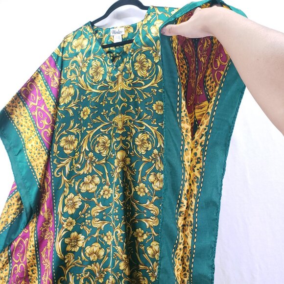 Winlar Multicolor Colorful Bold Boho Satin Floral Moo Moo Kaftan Maxi Dress - Picture 7 of 10